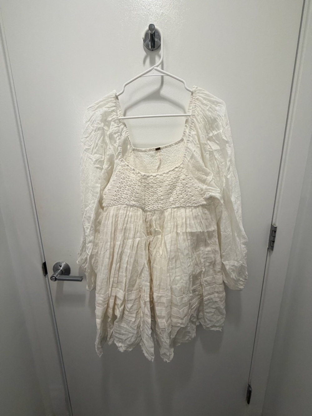 Free People Cream Smocked Crochet Bodice Top